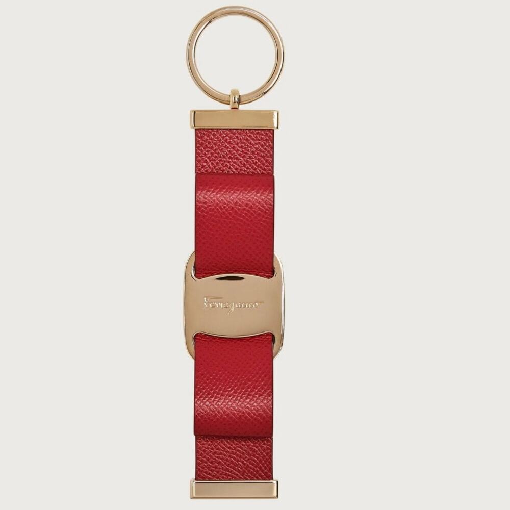 Salvatore Ferragamo Red Leather Key Ring with Gold Hardware